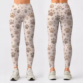 Soft Taupe Cat Paw Motifs for Relaxed Pilates, Yoga, and Everyday Casual Wear Leggings