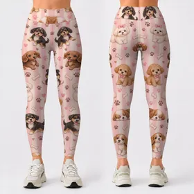 Playful Puppy and Paw Print for Yoga Pilates and Everyday Wear Leggings