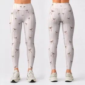 Ivory Pinstripes and Tiny Bows for Pilates, Balletcore Fitness and Everyday Athleisure Leggings