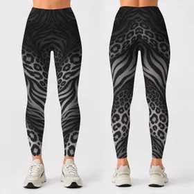 Charcoal Leopard Zebra Blend for Gym Training and Outdoor Running Leggings