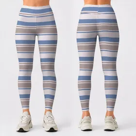 Blue And Taupe Stripes For Yoga, Pilates And Everyday Active Style For Relaxed Women Leggings