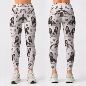Playful French Bulldog Motifs for Yoga, Pilates, Travel and Everyday Wear Leggings