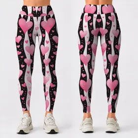 Pink Heart Stripes for Yoga, Pilates, Shopping and Everyday Casual Style Leggings