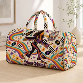 Retro Roller Skate and Vinyl Record Nostalgia for Disco Nights and Weekend Getaways Quilted Weekend Bag