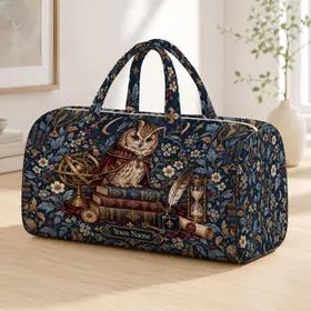 Vintage Owl and Antique Books for Book Lovers' Library Visits and Weekend Getaways Quilted Weekend Bag