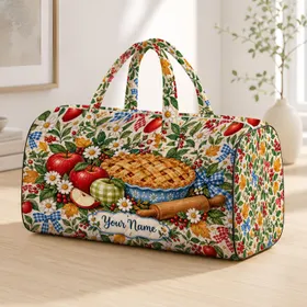 Orchard Apples, Lattice Pie and Daisies for Cozy Autumn Getaways and Bakery Lovers Quilted Weekend Bag