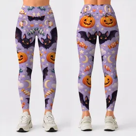 Cute Bats, Pumpkins and Candy for Whimsical Halloween Celebrations Leggings