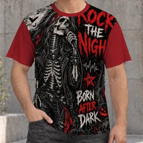 Skeletal Rock Singer With Pumpkins for Halloween Concerts and Punk Nightlife All-over Print Unisex T-shirt