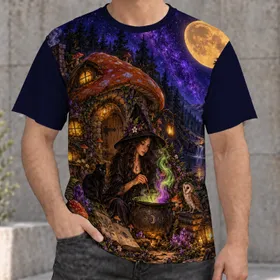 Witch Cottage Under a Full Moon for Halloween Nights and Enchanted Evenings All-over Print Unisex T-shirt