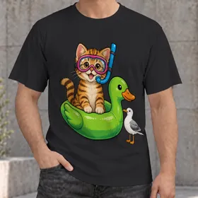 Snorkeling Cat on Green Duck Float for Sunny Beach Days and Coastal Summer Getaways All-over Print Unisex T-shirt