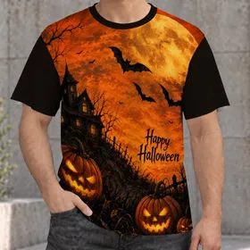 Pumpkin Lantern Haunted House Halloween Night for Fall Festival Parties All-over Print Unisex T-shirt