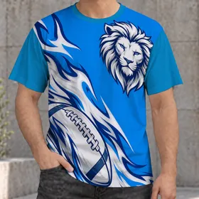 Blue And White Lion And Football Motifs For Game Day, Sports Fans, And Athletic Season All-over Print Unisex T-shirt