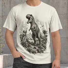 Vintage Dinosaur And Bearded Man Scene For Everyday Prehistoric Adventure Fans All-over Print Unisex T-shirt
