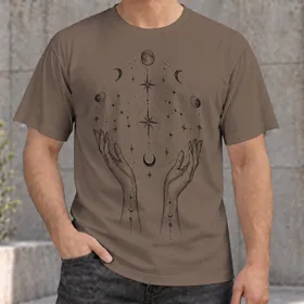 Mystical Hands and Moon Stars for Everyday Cosmic Style and Astrology Lovers All-over Print Unisex T-shirt