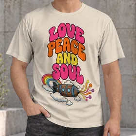 Love Peace And Soul Retro Rainbow Rocket for Casual Weekend Wear and Youthful Style All-over Print Unisex T-shirt