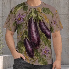 Aubergine and Botanical Vine Motifs for Everyday Casual Wear and Garden Lovers All-over Print Unisex T-shirt