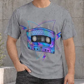 Retro Cassette Tape and Neon Lightning for Everyday Music Lovers and Streetwear Fans All-over Print Unisex T-shirt