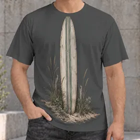Weathered Surfboard and Coastal Grass for Beach Days and Casual Outdoor Adventures All-over Print Unisex T-shirt