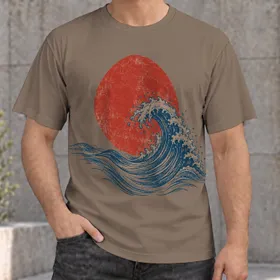 Red Sun Blue Wave Coastal Art for Everyday Streetwear and Outdoor Adventures All-over Print Unisex T-shirt