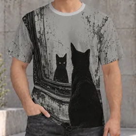 Black Cat Mirror Scene for Quiet Bookish Nights and Cozy Everyday Style Lovers at Home All-over Print Unisex T-shirt