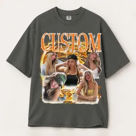 Personalized Bootleg Tee – Custom Photos & Name, Y2K Liquid Chrome Swirl Photo Collage Birthday Gift