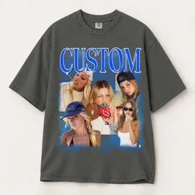 Personalized Bootleg Tee – Custom Photos & Name, Y2K Chrome Smoke Cloud Photo Collage Birthday Gift