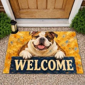 Bulldog Welcome Scene for Cheerful Pet-Loving Homes and Gifts for Bulldog Owners Doormat