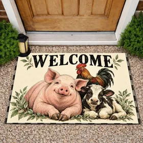 Farm Animal Welcome Scene for Cozy Country Homes and Rustic Farmhouse Entryways Doormat