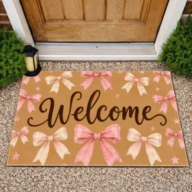 Pink Bow Welcome Lettering for a Sweet, Charming Entryway Style for Bow Lovers at Home Doormat