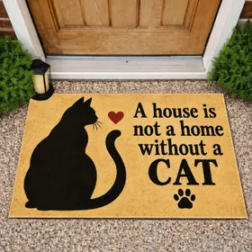 Black Cat Silhouette and Red Heart for Cozy Cat Lover Homes and Pet-Friendly Living Doormat