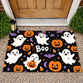 Cute Ghosts and Jack-o'-Lanterns for a Playful Halloween Home Entryway Celebration Doormat