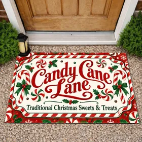 Candy Cane Lane Christmas Sweets Sign For Festive Holiday Home Decorating Doormat