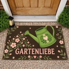 Green Watering Can and Blush Blooms for Garden Lovers and Springtime Cheer Doormat