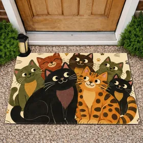 Colorful Cartoon Cat Family for Cheerful Homes and Cat Lover Gifts Doormat