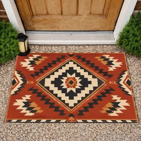Terracotta Southwestern Diamond Motifs for Warm Rustic Bohemian Home Entryways Style Doormat