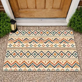 Colorful Bohemian Geometric Bands for Cozy Modern Homes and Eclectic Everyday Living Doormat