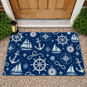 Nautical Compass Roses, Anchors and Ship Wheels for Coastal Entryways and Seaside Homes Doormat