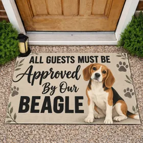 Beagle Approval Quote with Friendly Hound Portrait for Dog Lovers and Entryway Style Doormat