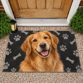 Golden Retriever Portrait With Paw Prints For Dog Lovers And Pet-Friendly Homes Doormat