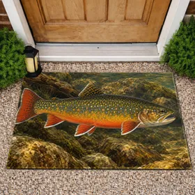 Brook Trout in Rustic River Tones for Anglers and Freshwater Fishing Fans Doormat