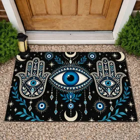 Mystical Blue Eye And Hamsa Hands For Spiritual Home Decor And Meditation Spaces Doormat