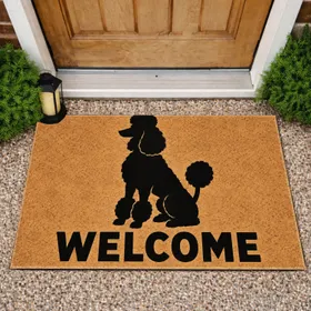 Black Poodle Silhouette with Welcome Lettering for Cheerful Dog-Loving Home Entries Doormat
