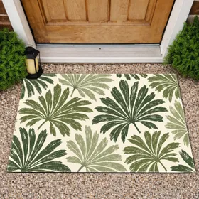 Olive Green Tropical Leaves for Calm Natural Entryways and Modern Botanical Home Decor Doormat