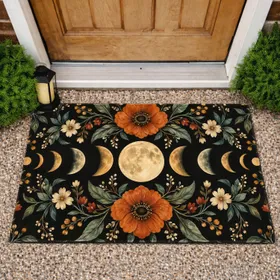 Celestial Moon Phase Floral Motif for Bohemian Entryways and Nature-Inspired Homes Doormat