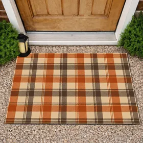 Autumn Beige And Burnt Orange Plaid For Cozy Thanksgiving Country Homes Doormat