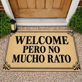 Spanish Welcome Saying with Ornate Black Flourishes for a Playful Entryway Home Doormat