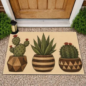 Three Potted Cacti for Southwestern Entryway Style and Houseplant Lover Home Decor Doormat