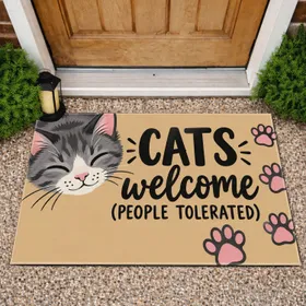 Funny Cat Welcome People Tolerated Entryway Greeting for Cat Lovers and Pet Owners Doormat