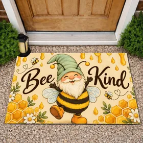 Bee Kind Bumblebee Gnome And Honeycomb For Cheerful Everyday Entryway Welcome Decor Doormat