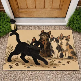 Playful Cat Family Gathering For Cozy Pet Lover Homes And Cheerful Everyday Living Doormat
